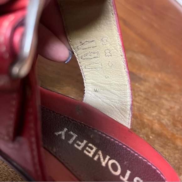 Stonefly Red Leather Slip On Heeled Summer Sandals - Picture 12 of 15